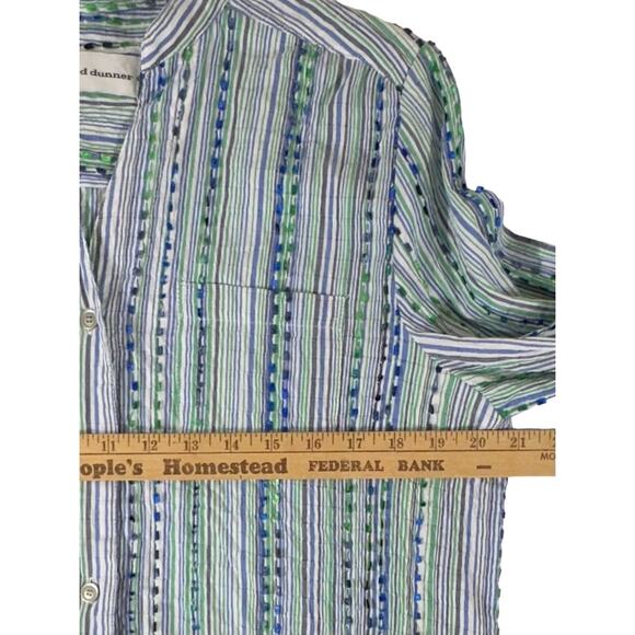 Alfred Dunner Greenwich Circle Shirt Size 12 Eyelash Threads Striped Blue‎ Green - Picture 8 of 11
